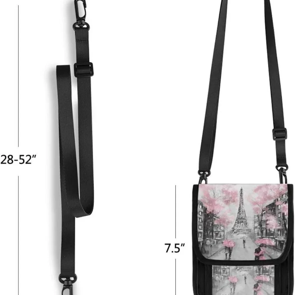Small Crossbody Wallet Pink Cherry Blossom RFID Passport Holder Card Slots